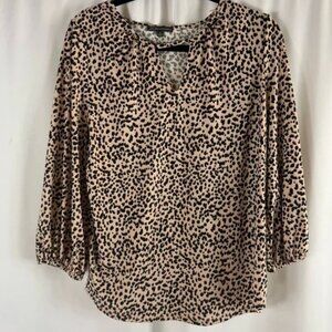 Adrianna Papell Leopard Print Blouse Size L Long Sleeve Stretchy
